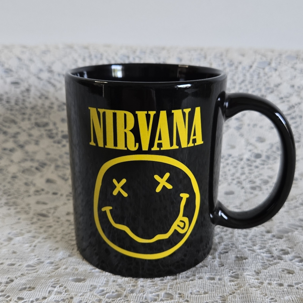 Nirvana Black Smiley Face Logo Mug